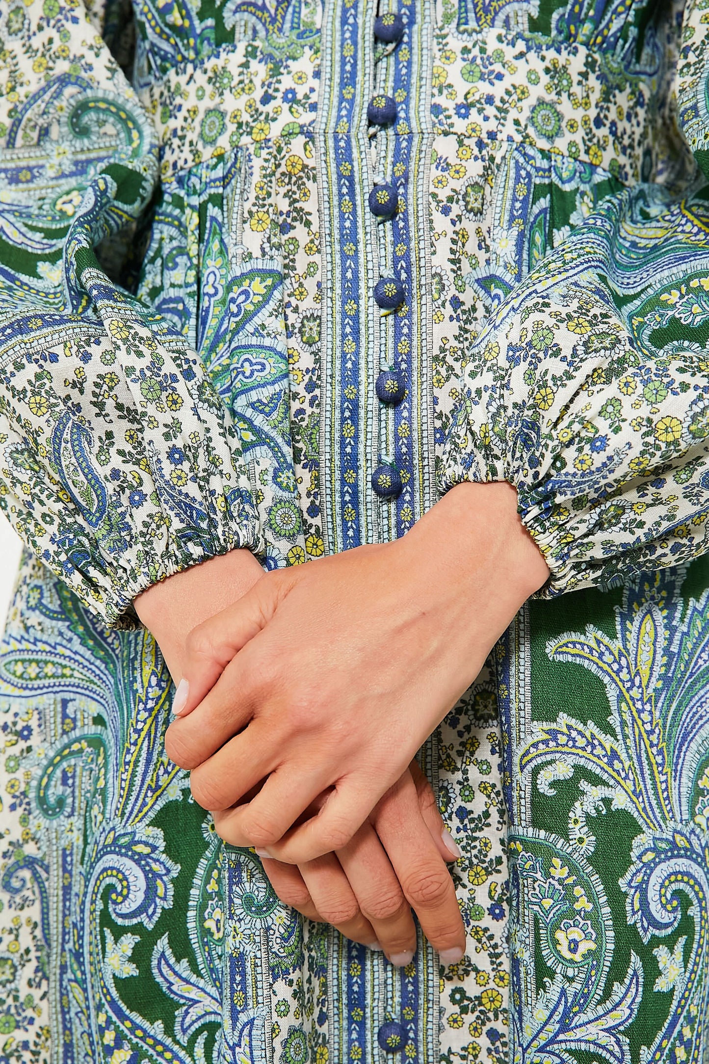 Green Paisley Ottie Plunge Midi Dress