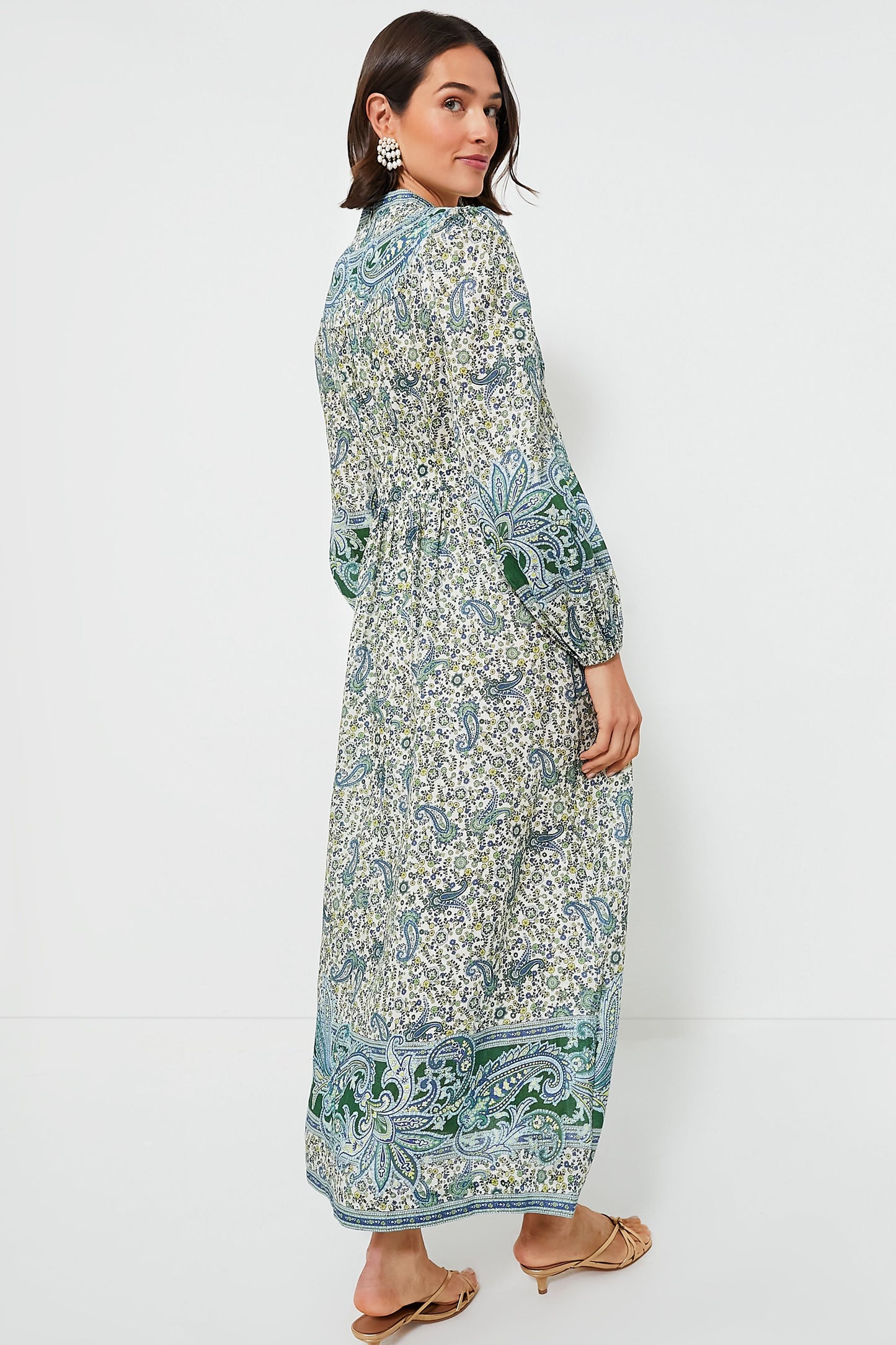 Green Paisley Ottie Plunge Midi Dress