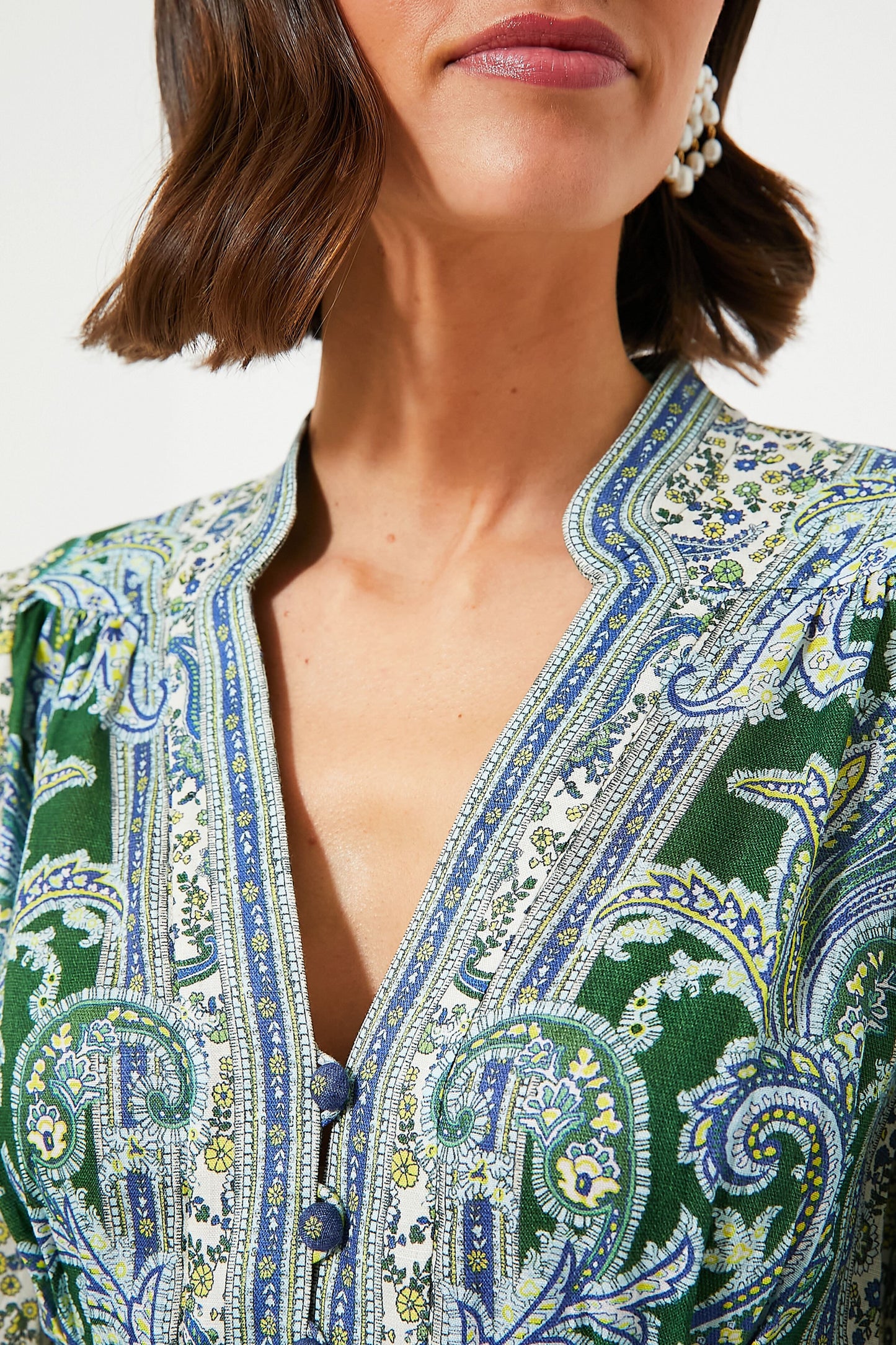 Green Paisley Ottie Plunge Midi Dress