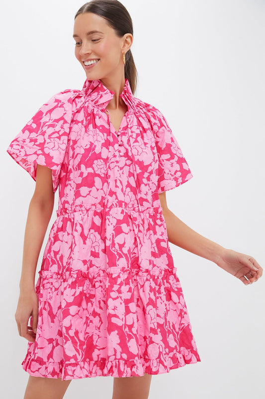 Pink Textured Floral Thea Mini Dress