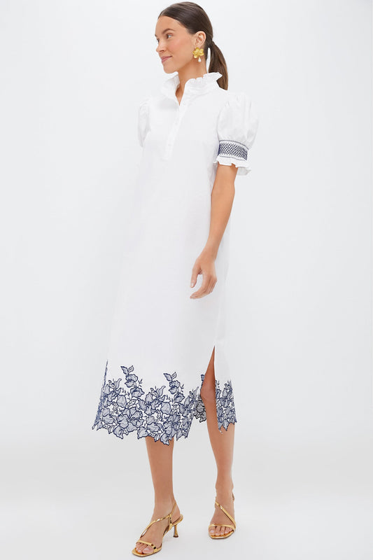 Navy Embroidery Eliza Midi Dress